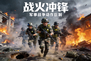军事战争动作片宣传图 - 士兵在战场冲锋